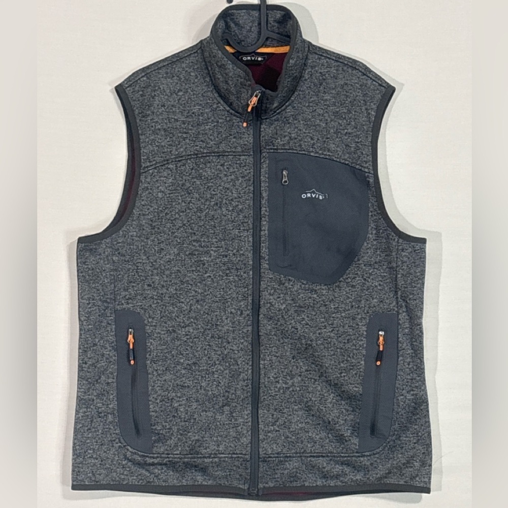 Orvis Gray Full Zip Fleece Vest Mens L Outdoor Hiking Fishing Casual